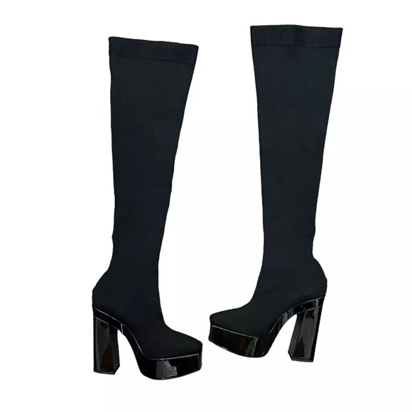 Jimmy Choo black Giome 140mm over-the-knee platform boots. Sz 39 - Picture 3 of 12